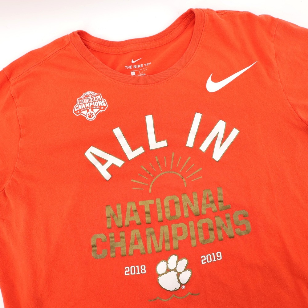 Nike T-Shirt Orange Clemson National Champions 2018 Mens Large